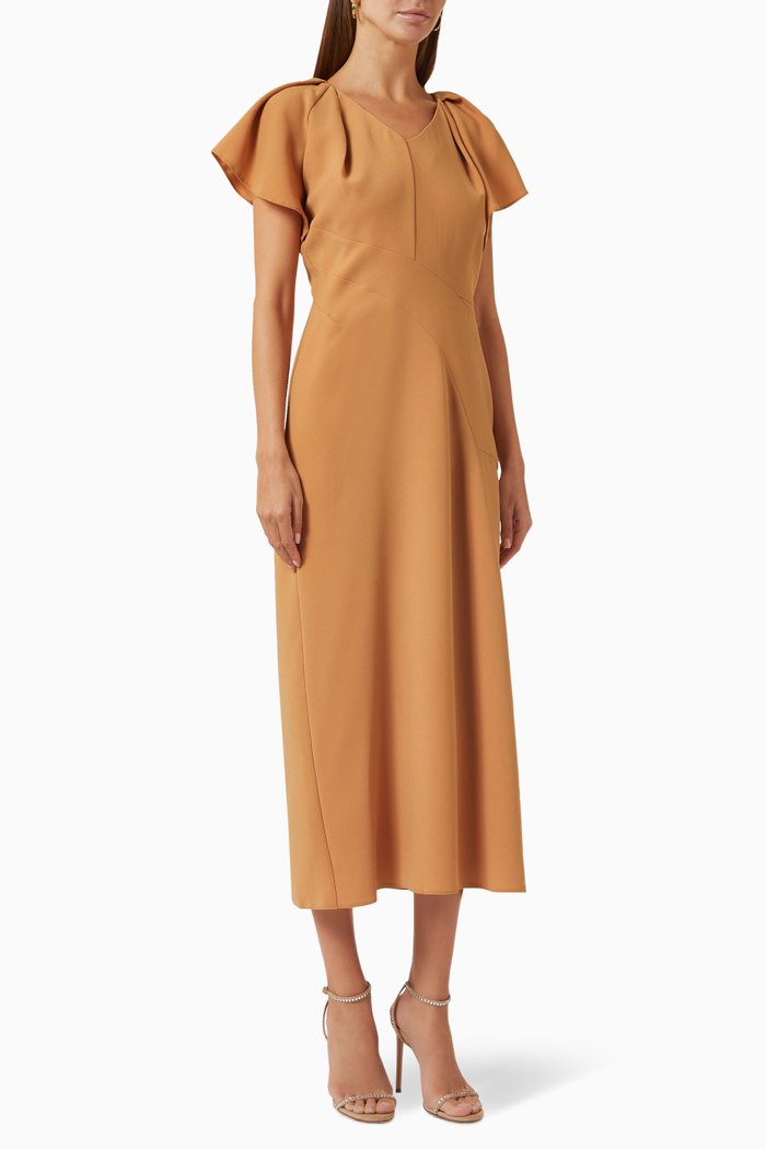 

Gathered Midi Dress in Crepe, Pink