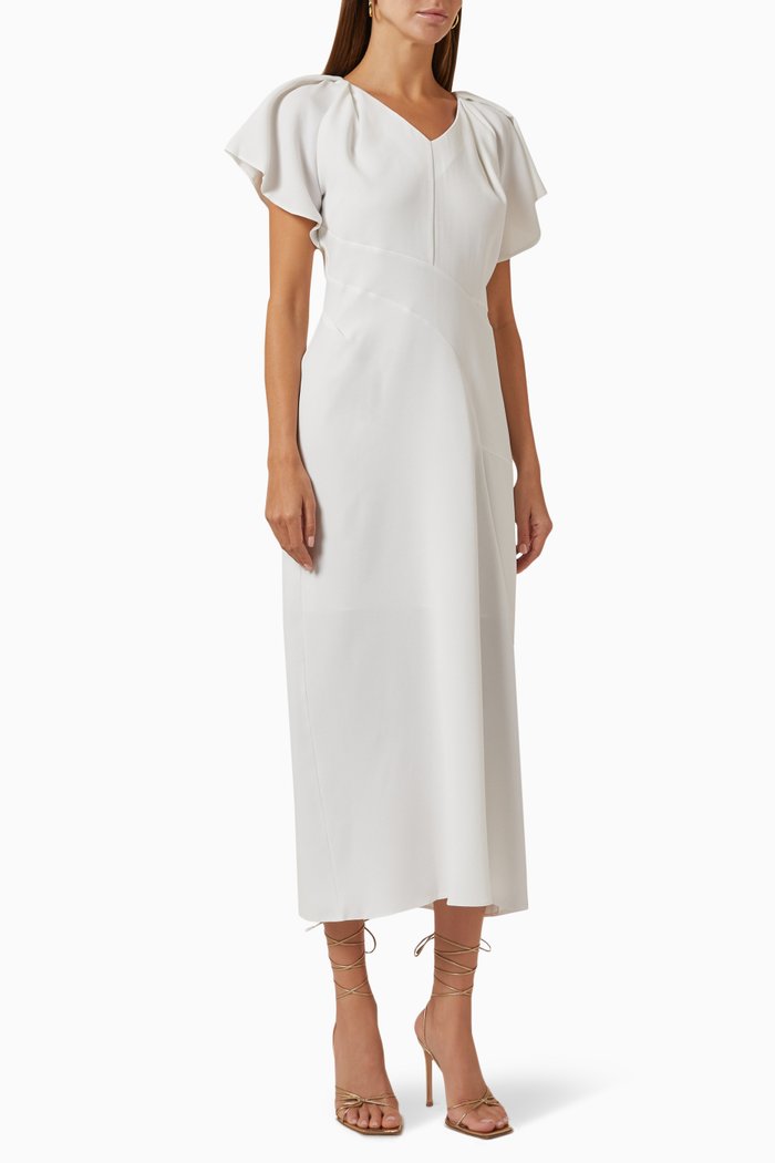 

Draped Midi Dress in Crepe, White