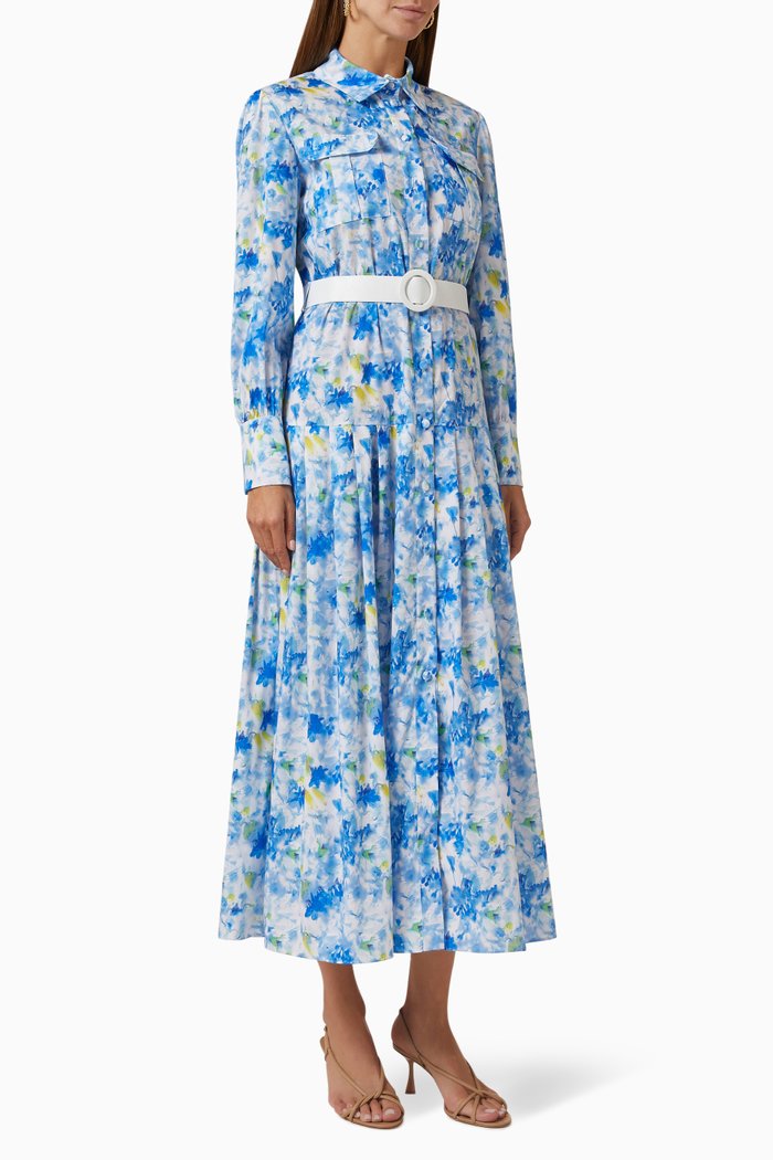 

Floral Maxi Dress in Crepe, Blue