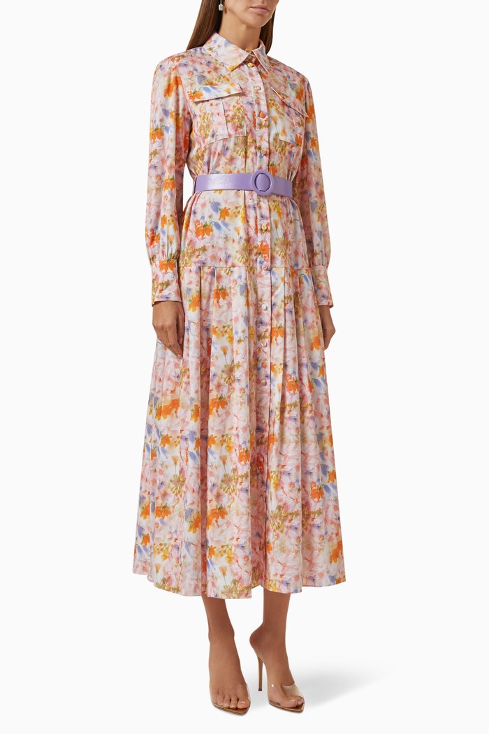 

Floral Maxi Dress in Crepe, Orange