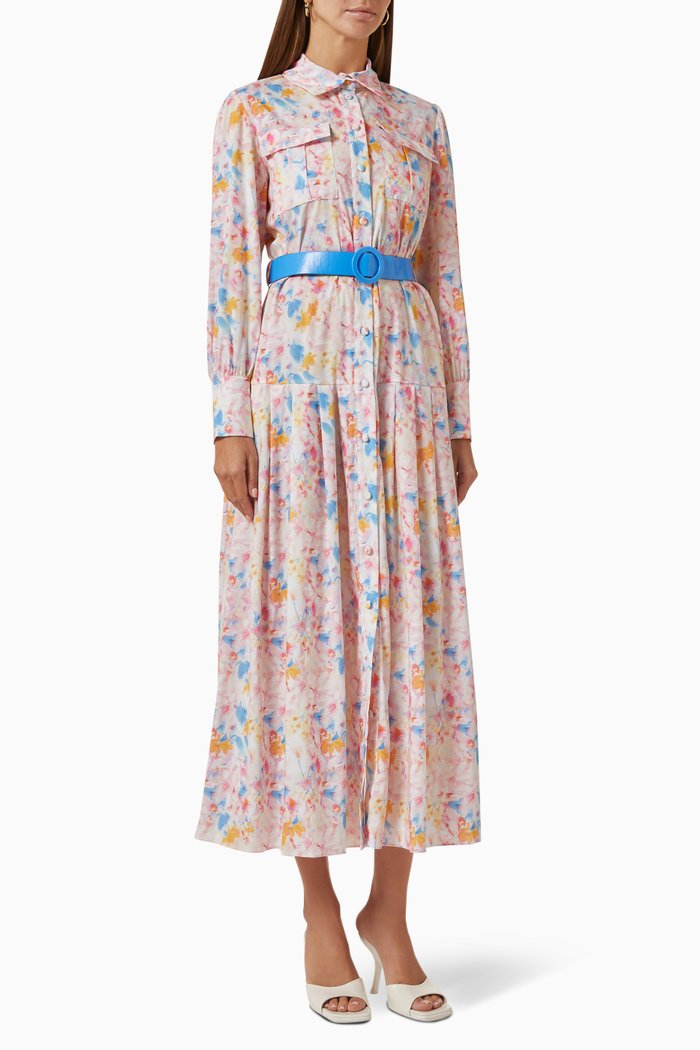

Floral Maxi Dress in Crepe, Pink