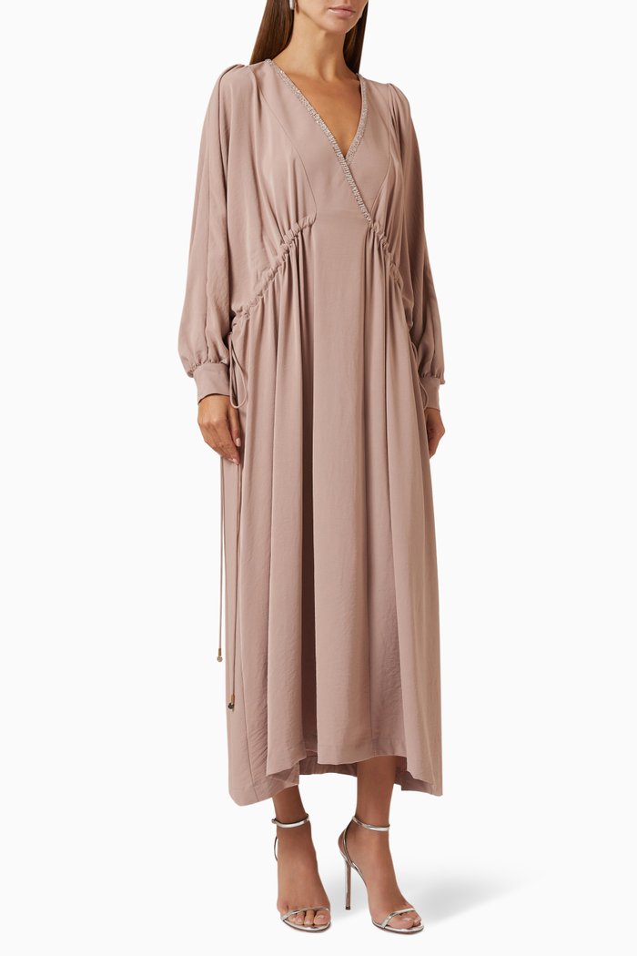 

Ruched Maxi Dress in Crepe, Neutral