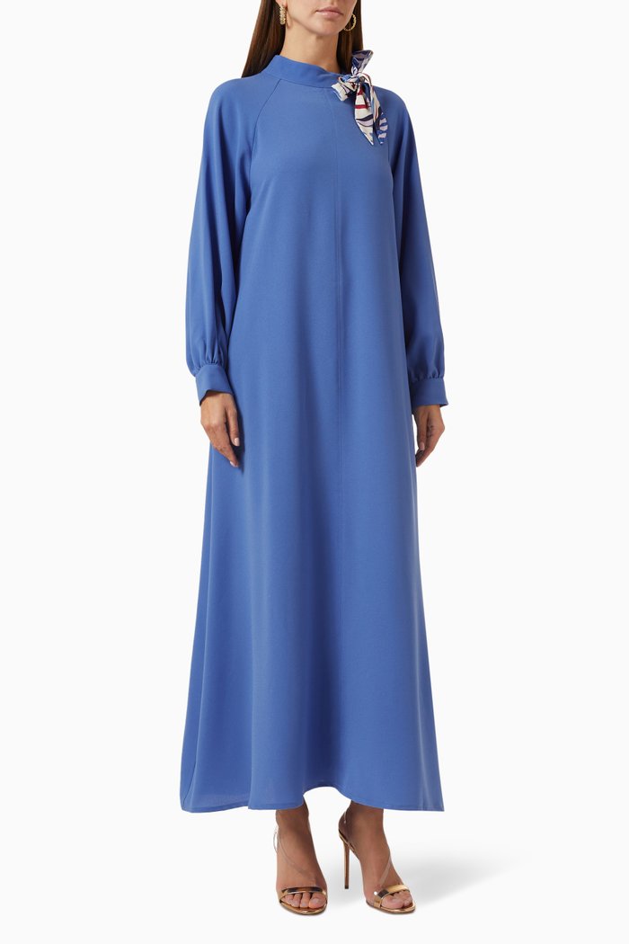 

Bow Maxi Dress in Crepe, Blue