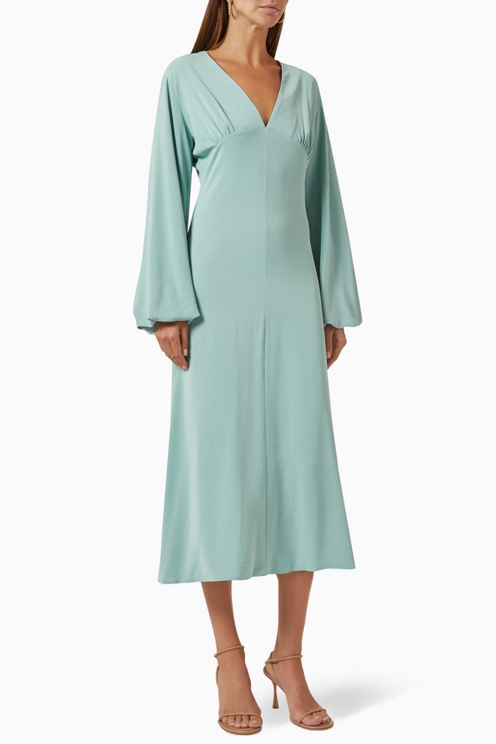 

Ruched Midi Dress in Crepe, Green