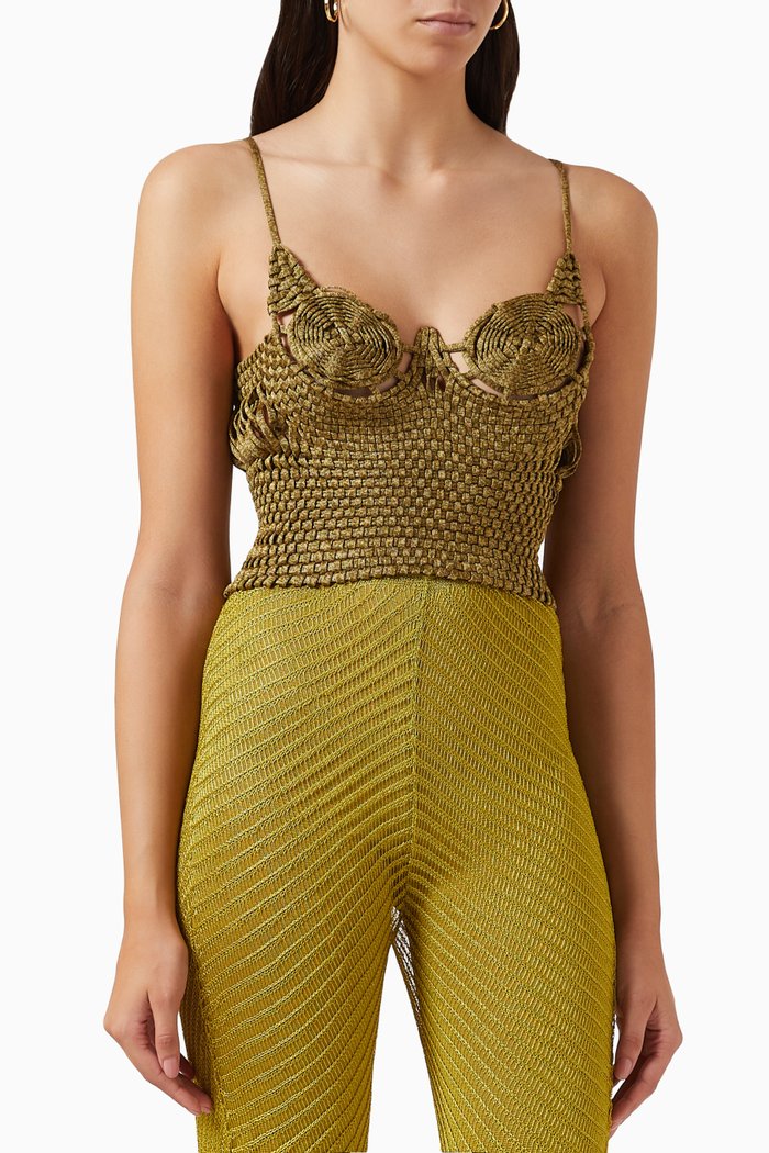 

Spiral-weave Corset Top in Rayon-knit, Green