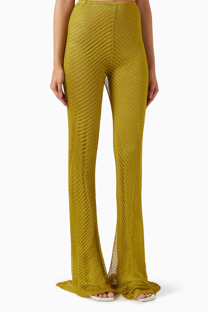 

Moire Flared-leg Pants in Rayon-knit, Green