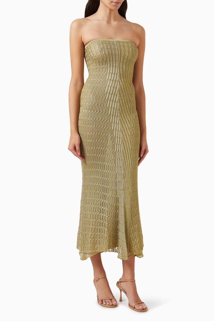 

Honeycomb Tube Midi Dress in Rayon-knit, Gold