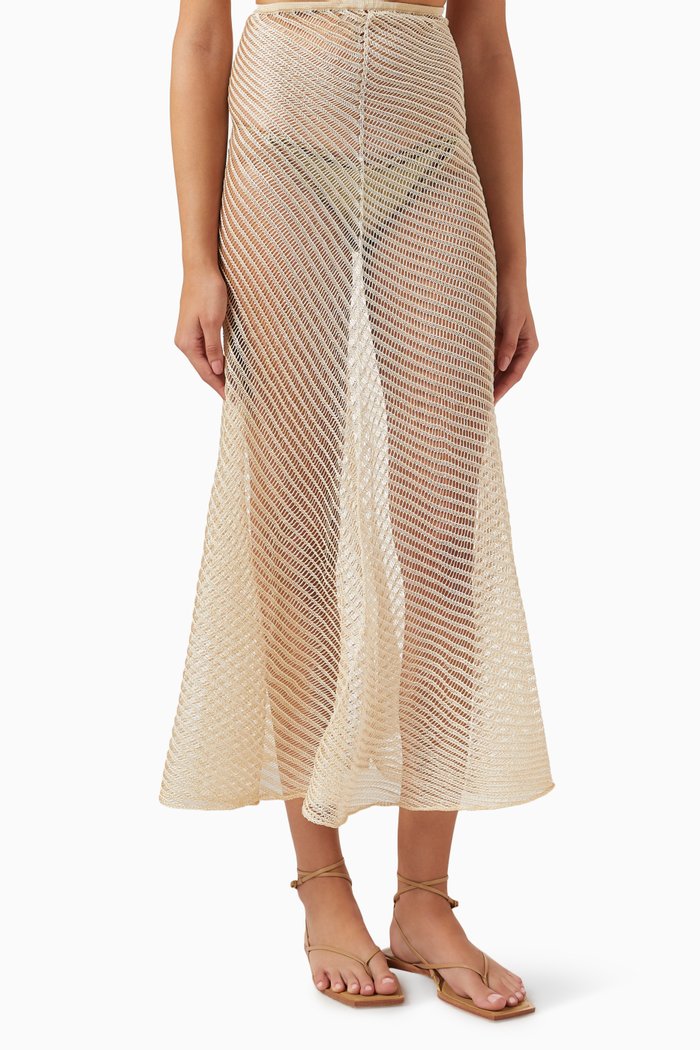 

Moire Sheer Flared Midi Skirt in Rayon-knit, Neutral