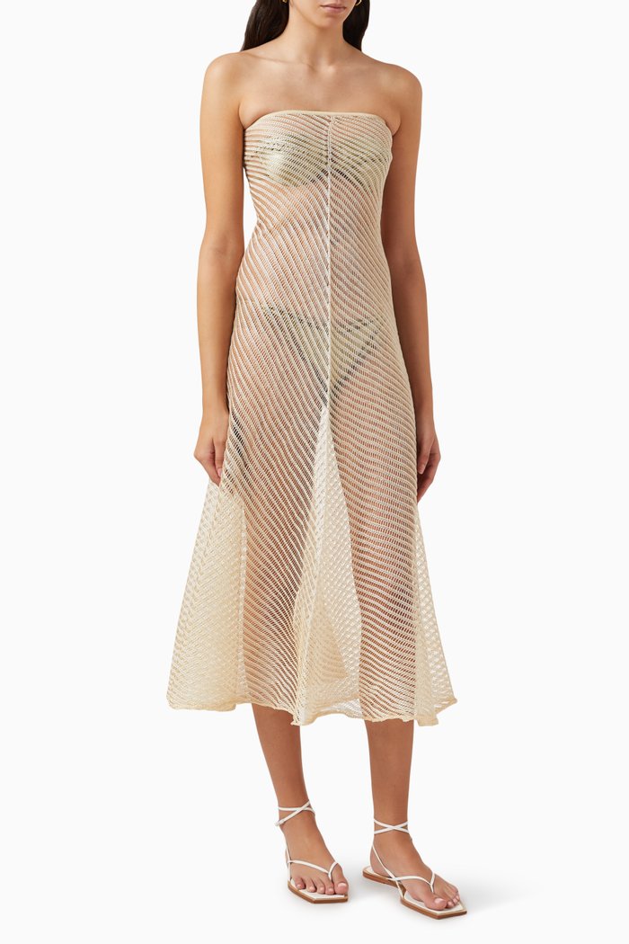 

Moire Sheer Flared Midi Dress in Rayon-knit, Neutral