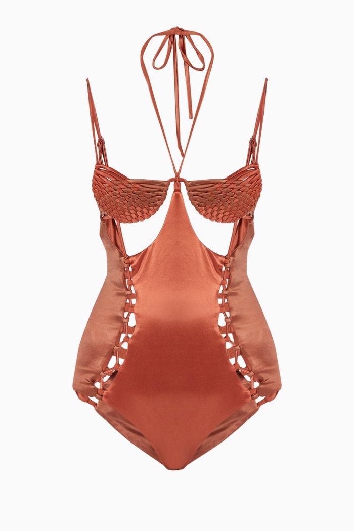 

Weavecross One-piece Swimsuit, Brown