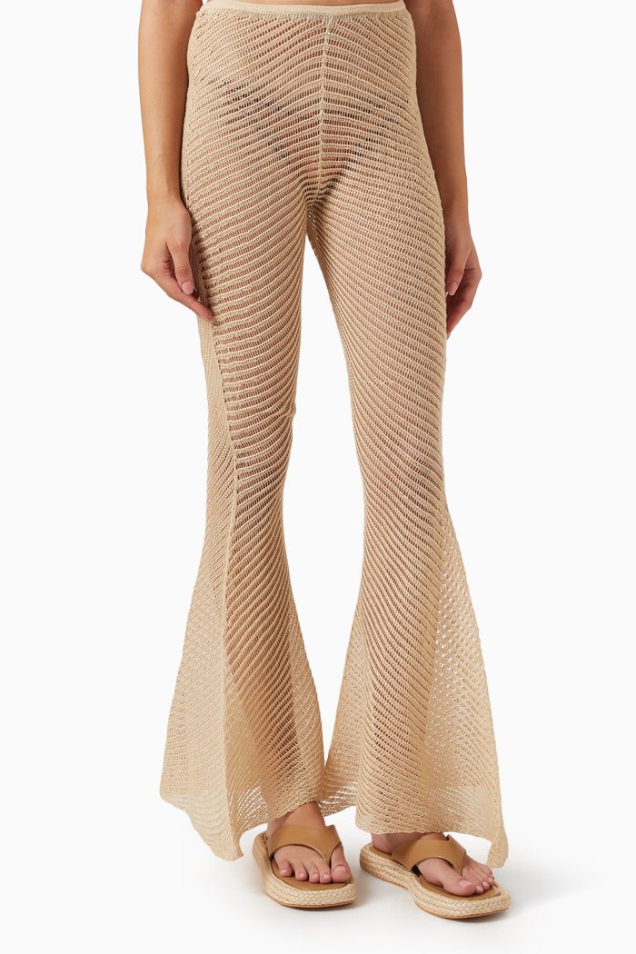 Moire Sheer Flared-leg Pants in Rayon-knit, Neutral