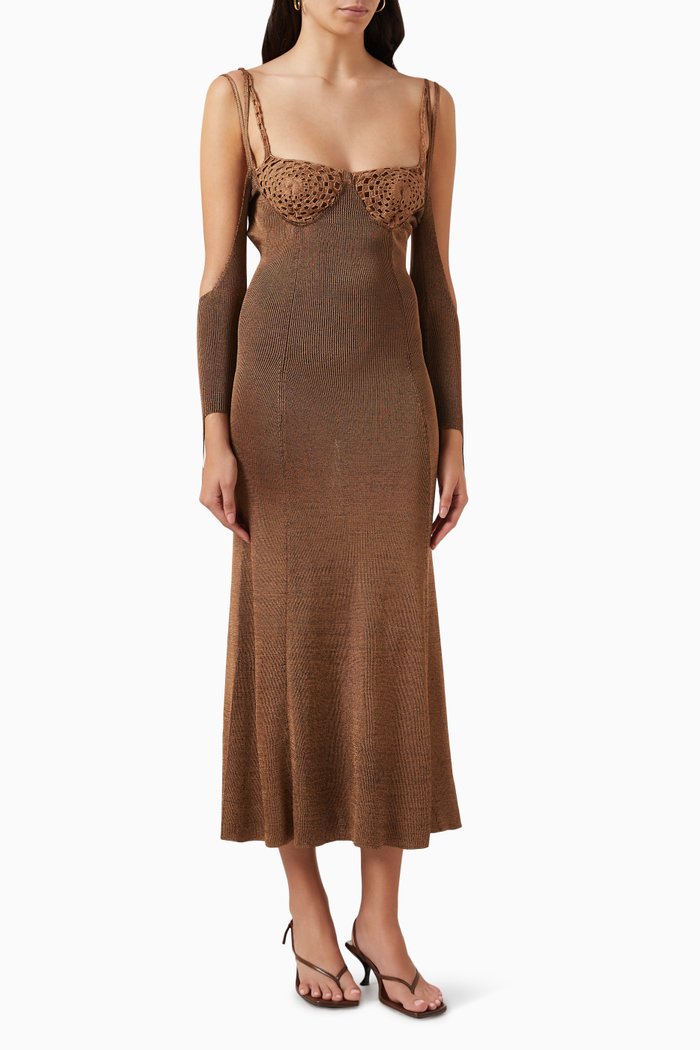 

Other Reality Crochet Midi Dress in Rayon-knit, Brown