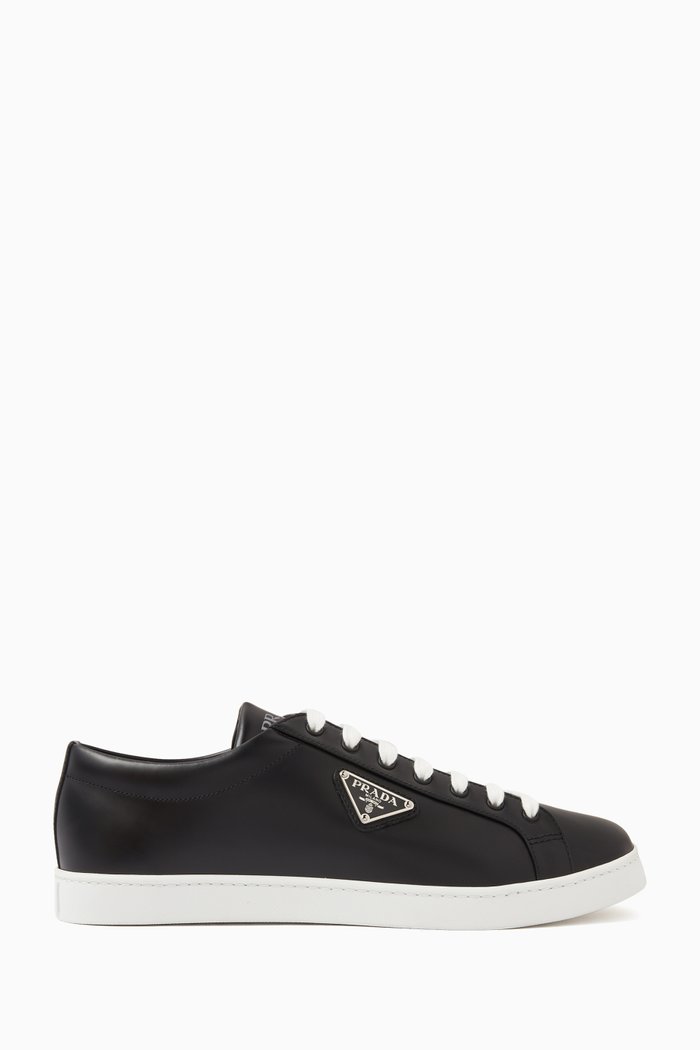 

Logo Sneakers in Brushed Leather, Black