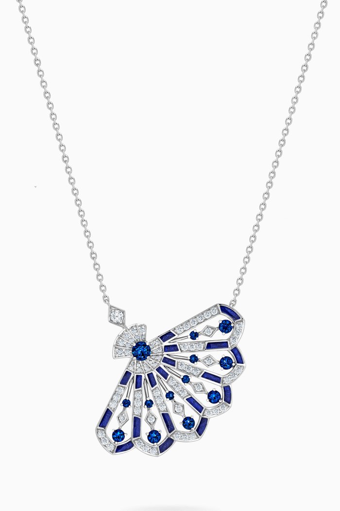 

Fanfare Symphony Diamond & Sapphire Necklace in 18kt White Gold, Blue