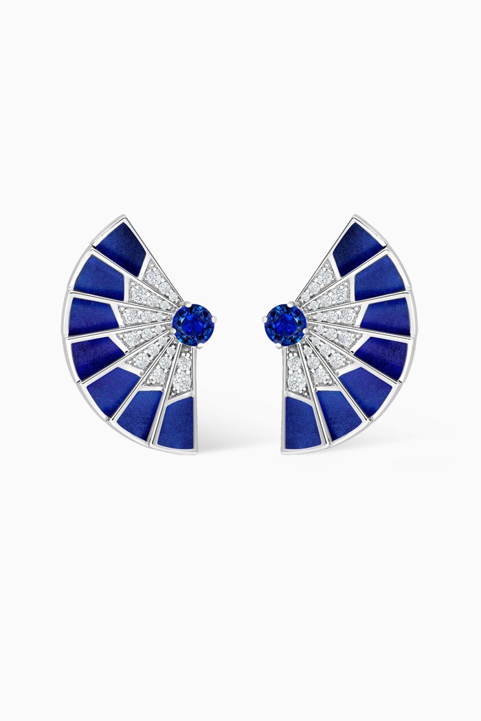 Fanfare Symphony Sapphire & Diamond Earrings in 18kt White Gold, Blue