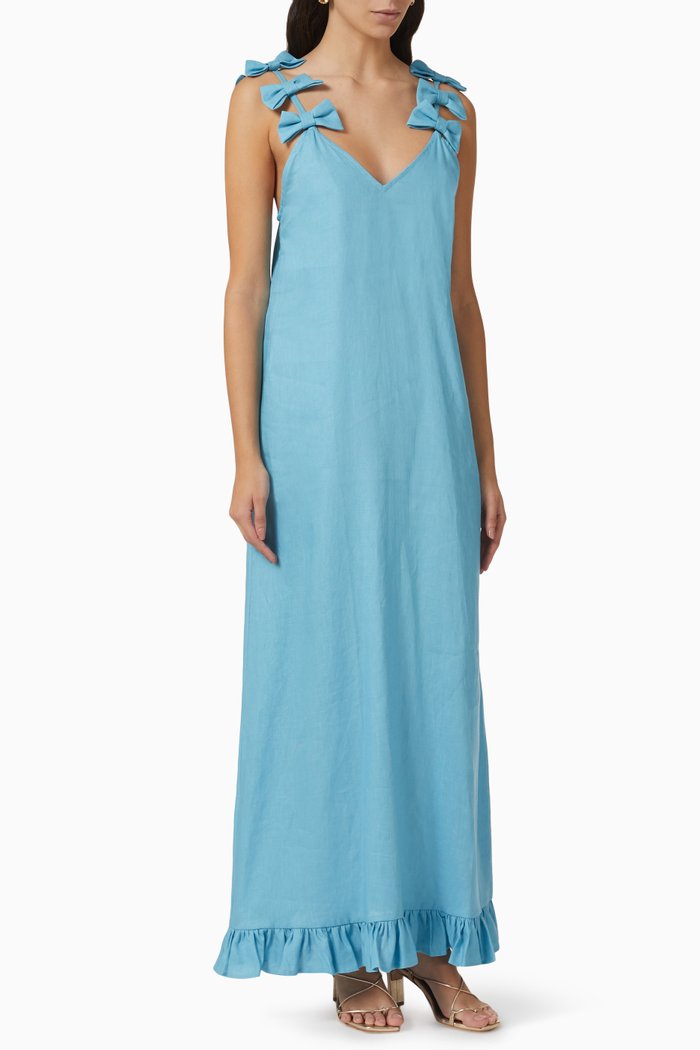 Fantasy Maxi Dress in Linen, Blue
