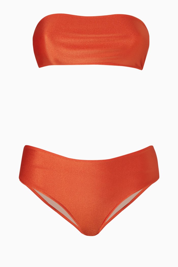 Twisted Bandeau Bikini Set in Nylon, Red