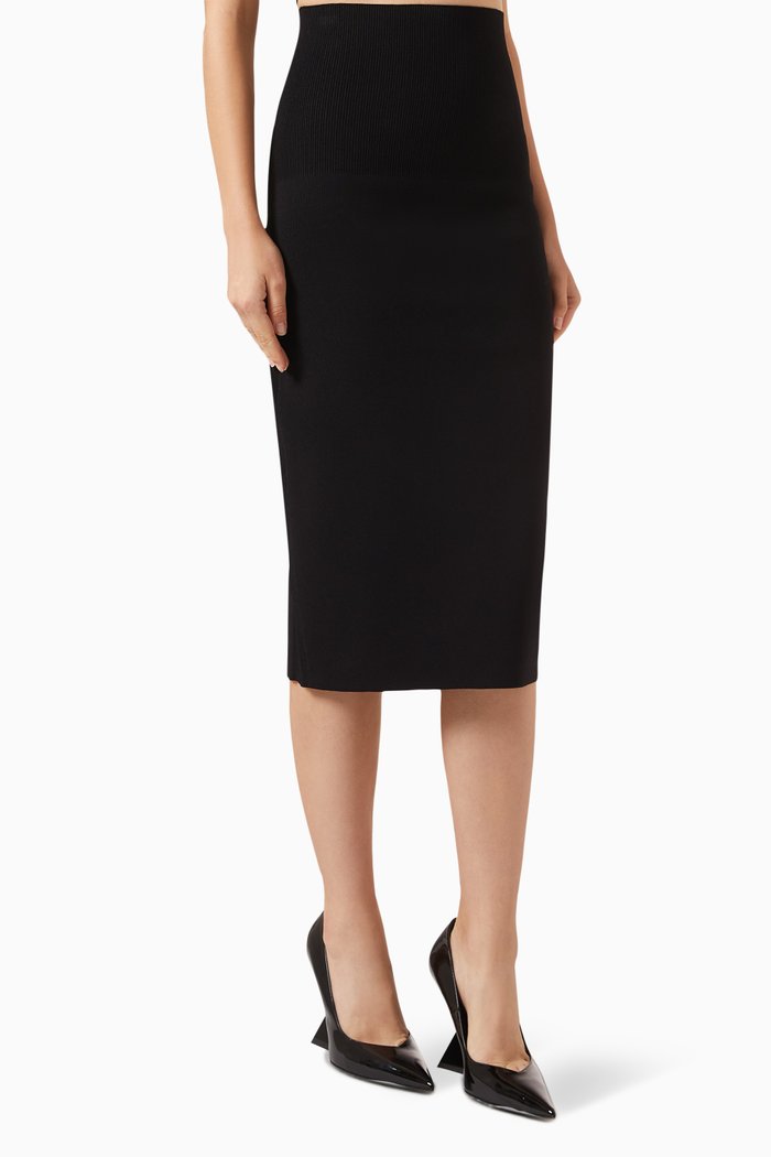 

High-waisted Midi Skirt in Viscose-knit, Black