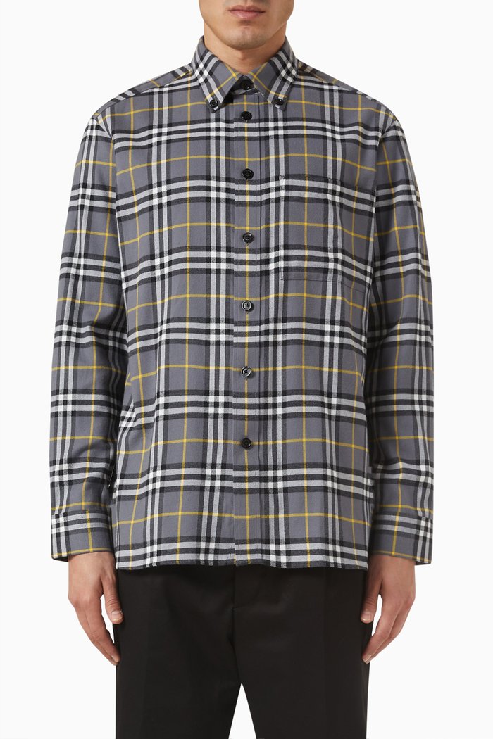 

Castmoor Check Shirt in Cotton, Grey