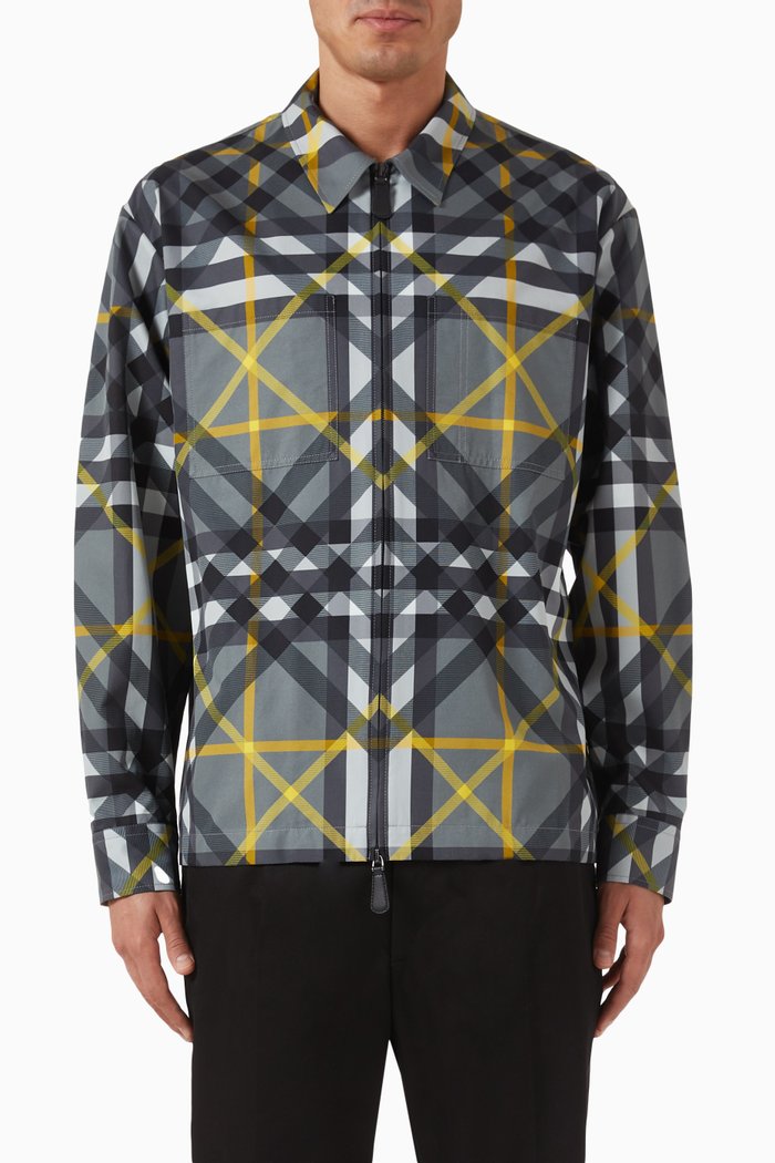 

Checked Overshirt in Cotton, Grey