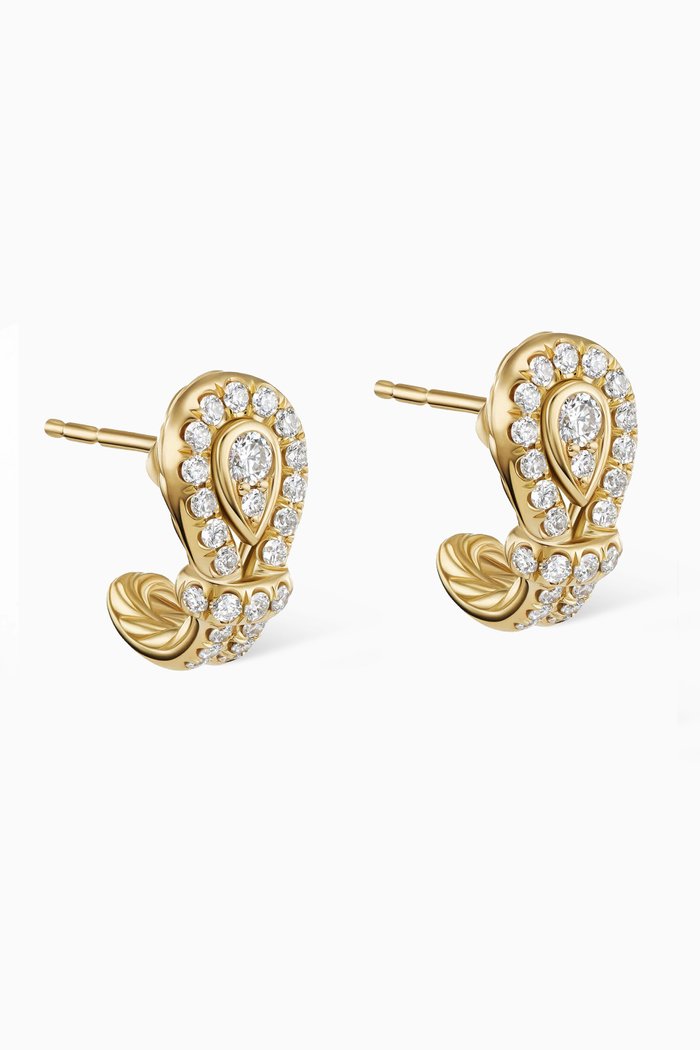 

Thoroughbred Loop Huggie Hoop Earrings with Full Pavé Diamonds in 18kt Yellow Gold