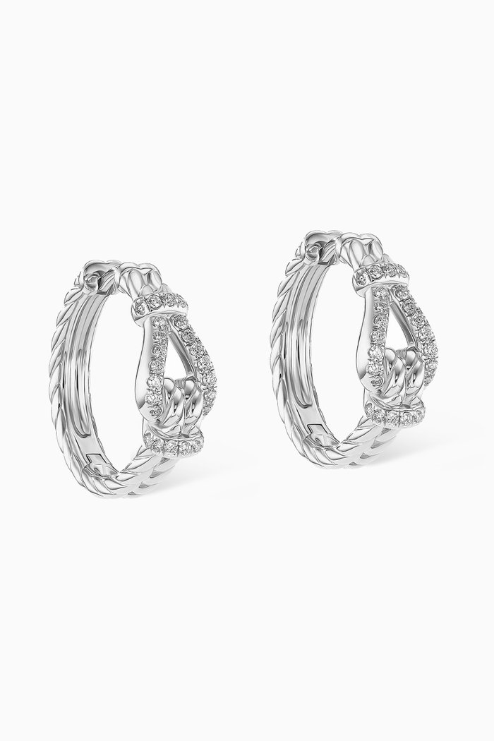 

Thoroughbred Loop Huggie Hoop Earrings with Full Pavé Diamonds in Sterling Silver