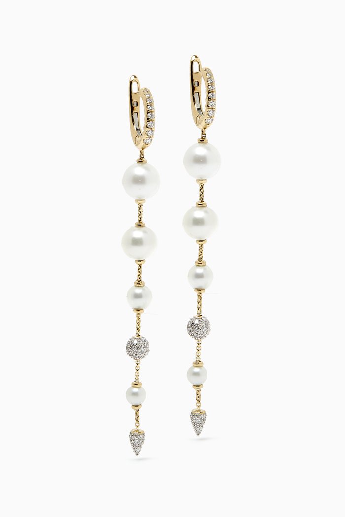 

Pearl & Diamond Long Drop Earrings in 18kt Gold, Yellow