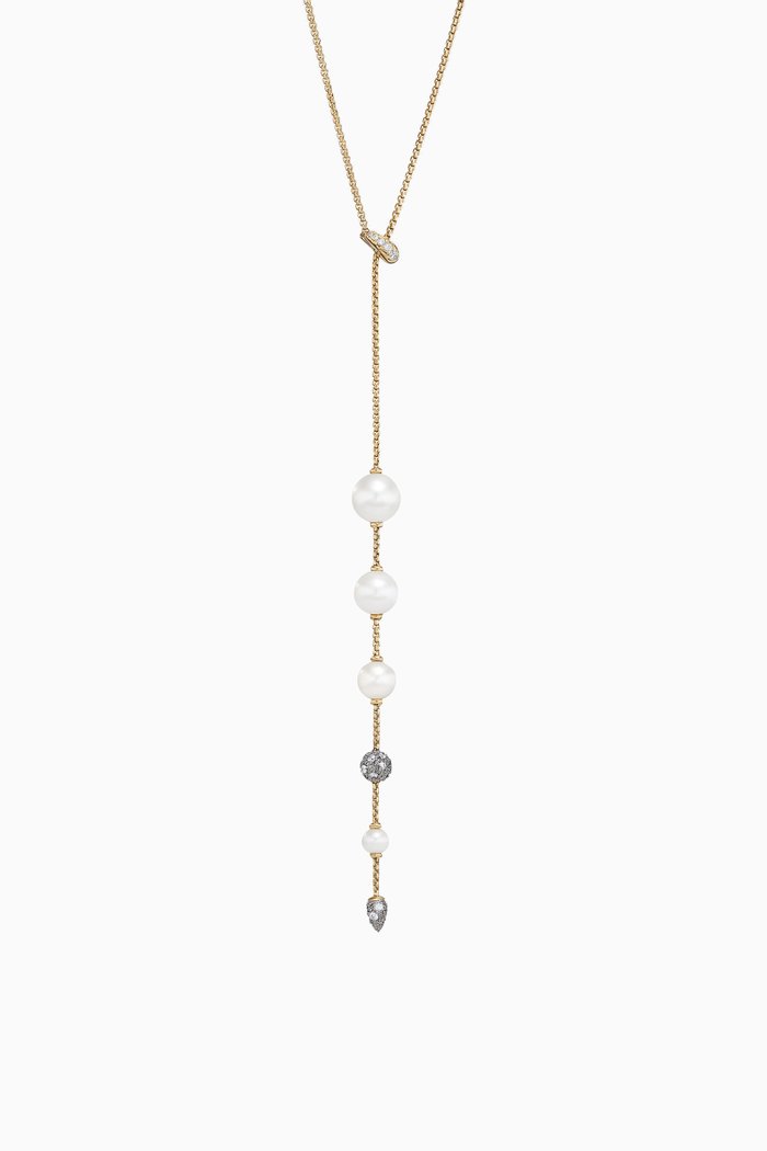 

Pavé Diamond & Pearl Y Necklace in 18kt Gold, Yellow