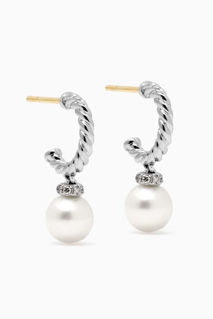 

Solari Pearl & Diamond Hoop Earrings in Sterling Silver