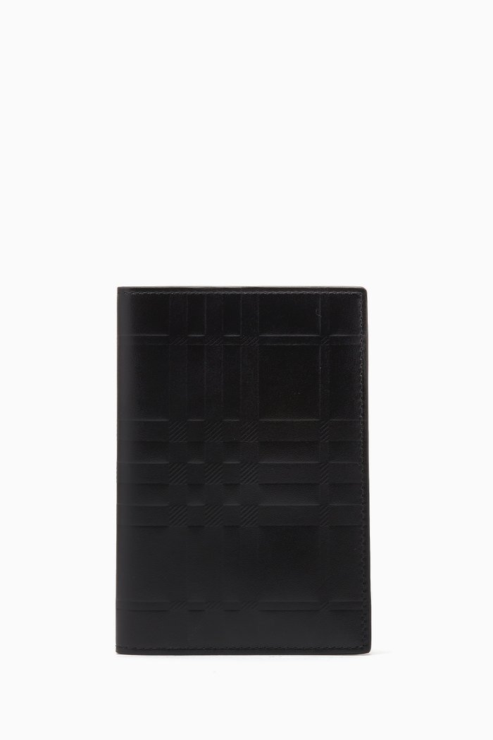 

Checked Passport Holder in Leather, Black