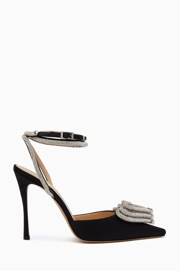 

110 Triple Heart Crystal-embellished Pumps in Satin, Black