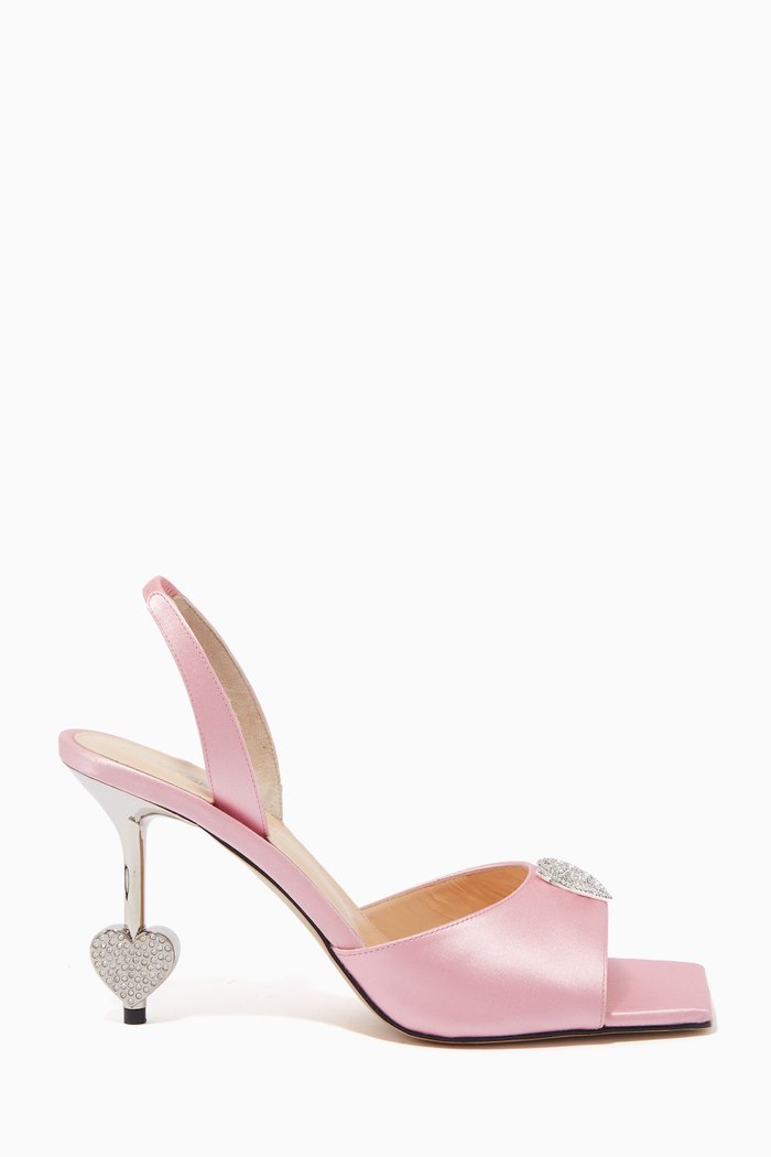 

Heart Crystal 95 Slingback Sandals in Satin, Pink