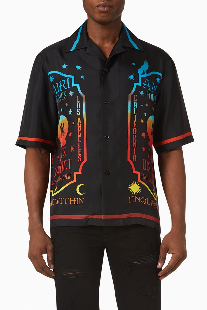

Amiri Fortune Bowling Shirt in Silk, Black