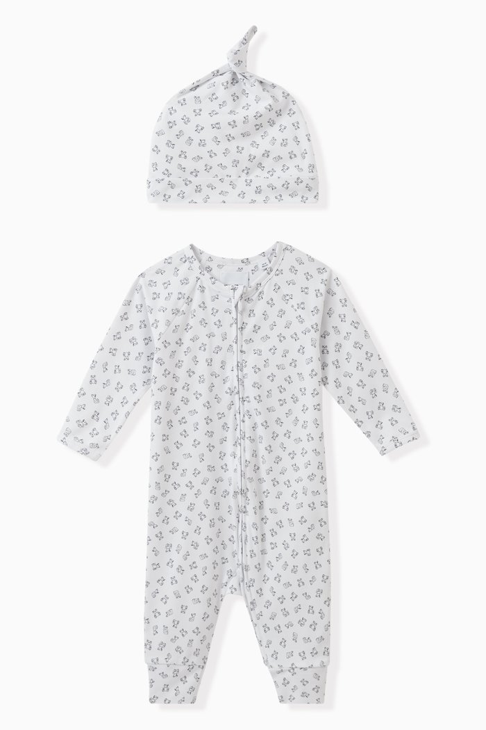 

Mini Bear Sleepsuit Set in Cotton, White