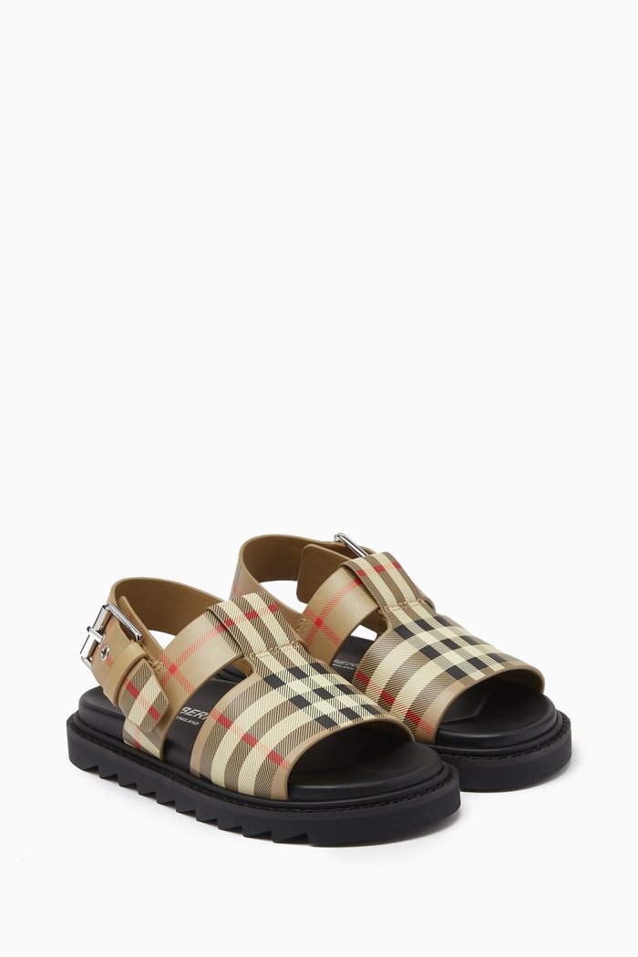 

Vintage Check Buckled Sandals in Leather, Neutral