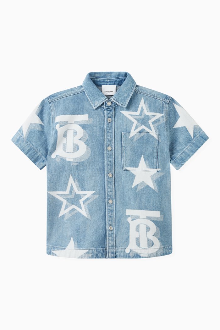 

TB Monogram Print Shirt in Cotton, Blue