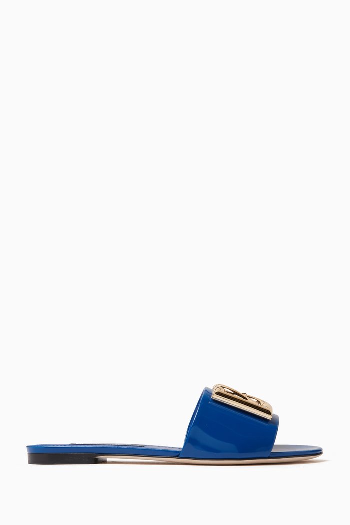 

Bianca Flat Slides in Patent-Leather, Blue