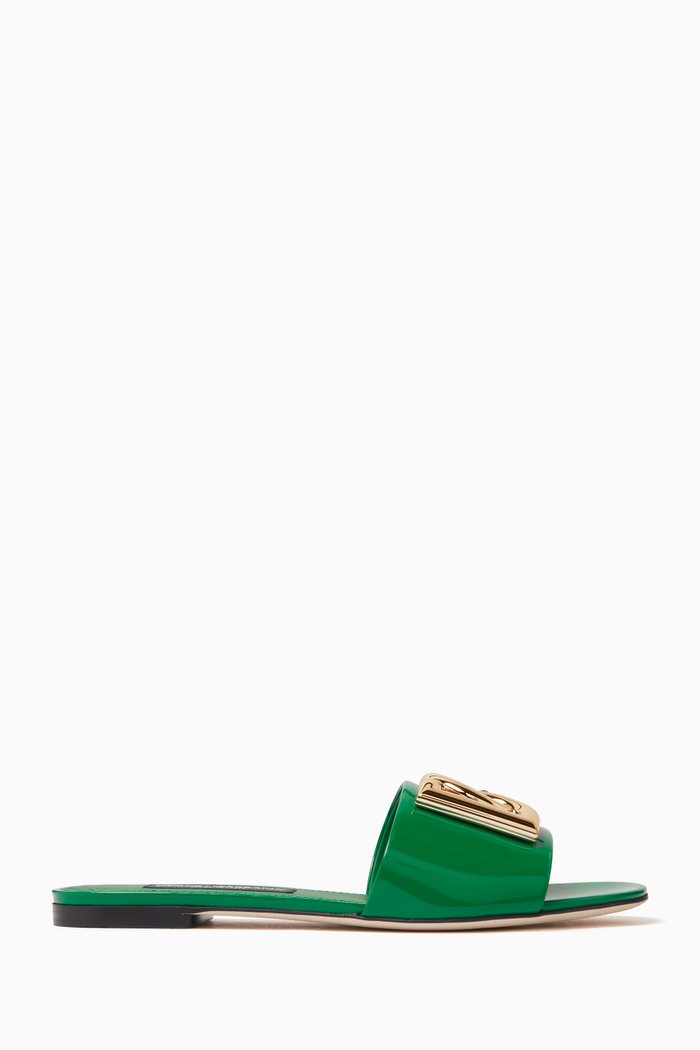 

Bianca Flat Slides in Patent-Leather, Green