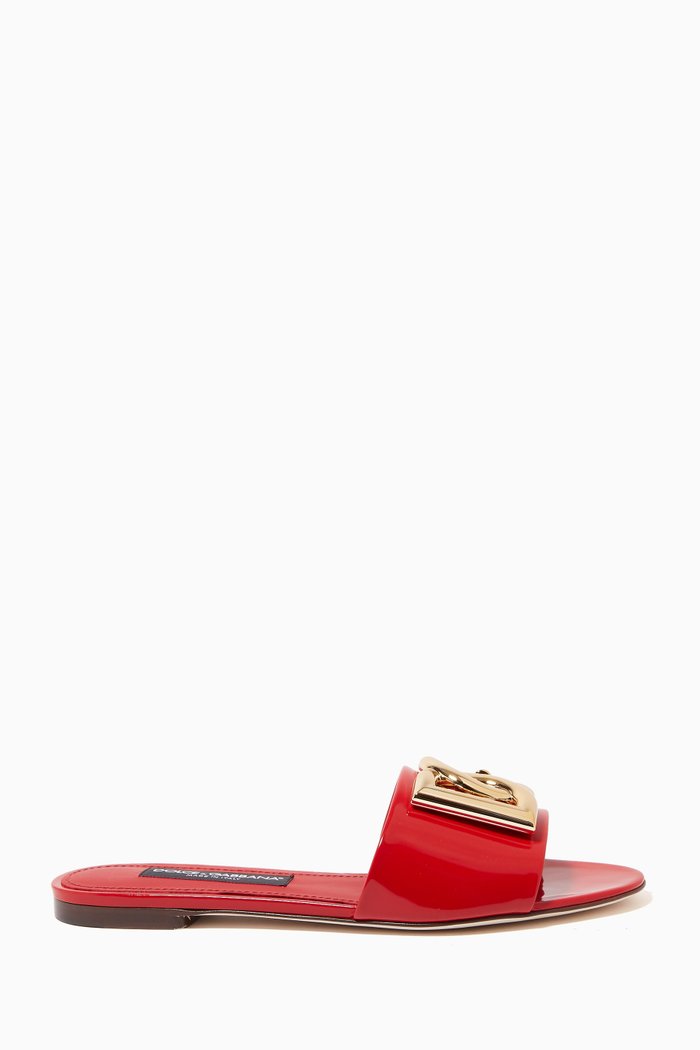 Bianca Flat Slides in Patent-Leather, Red