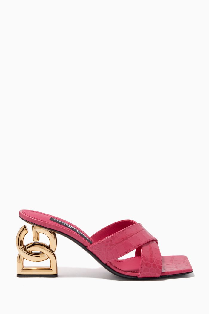 

DG Pop-heel 75 Mules in Croc-embossed Leather, Pink