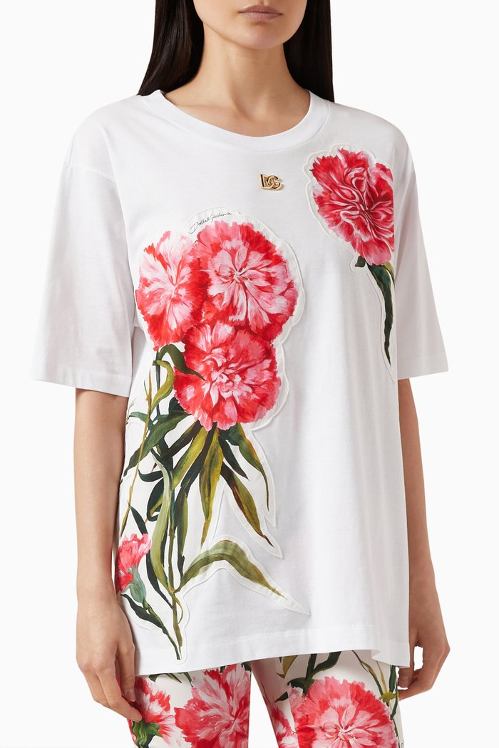 

Happy Garden Carnation Patch T-shirt in Jersey, White