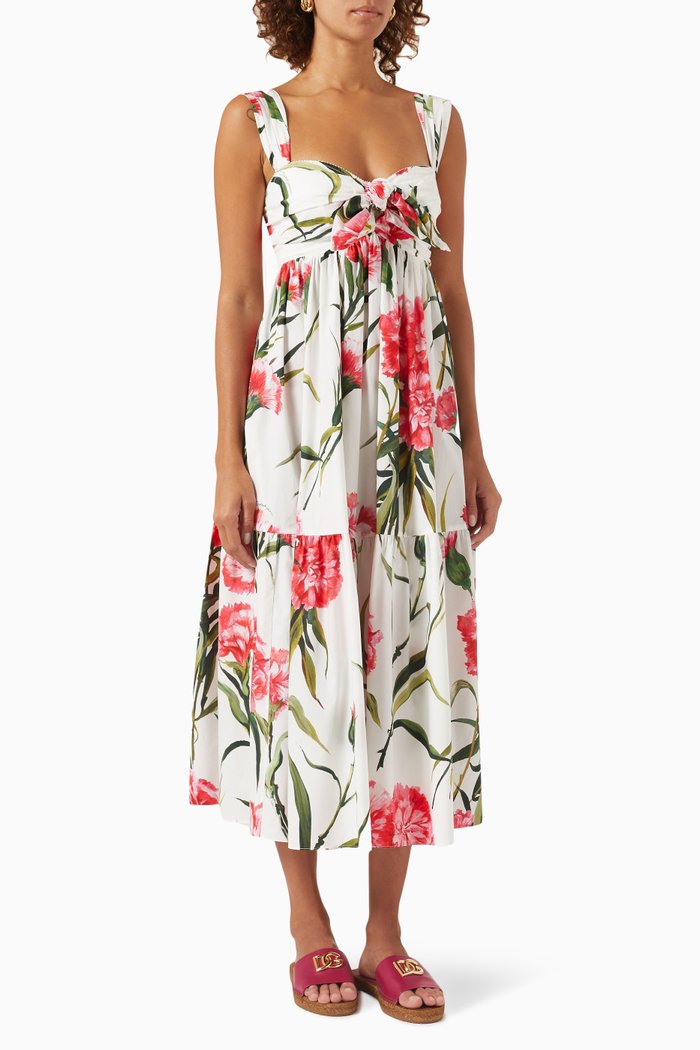 

Carnation-print Midi Dress in Cotton-poplin, Multicolour