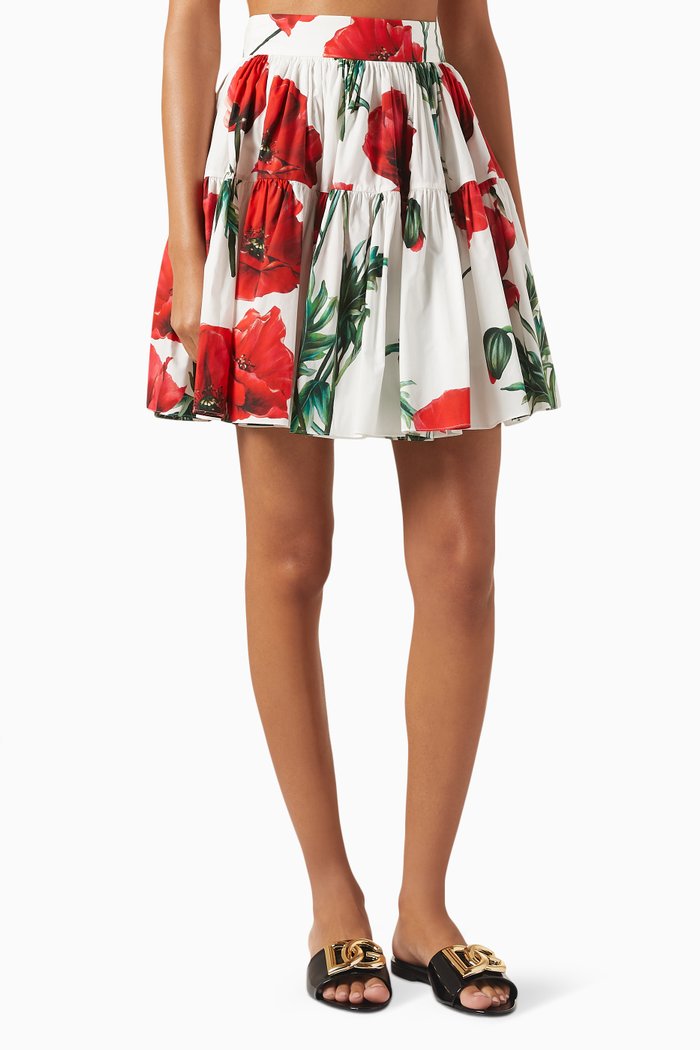 

Poppy-print Mini Skirt in Cotton-poplin, Multicolour