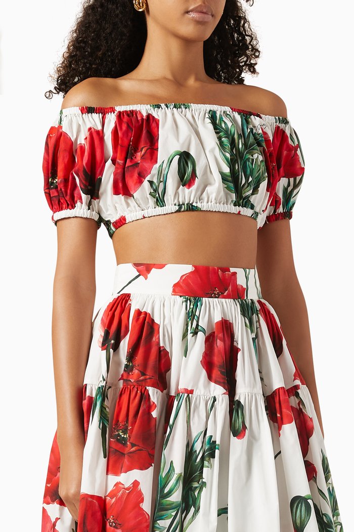 Poppy-print Crop Top in Cotton-poplin, Multicolour