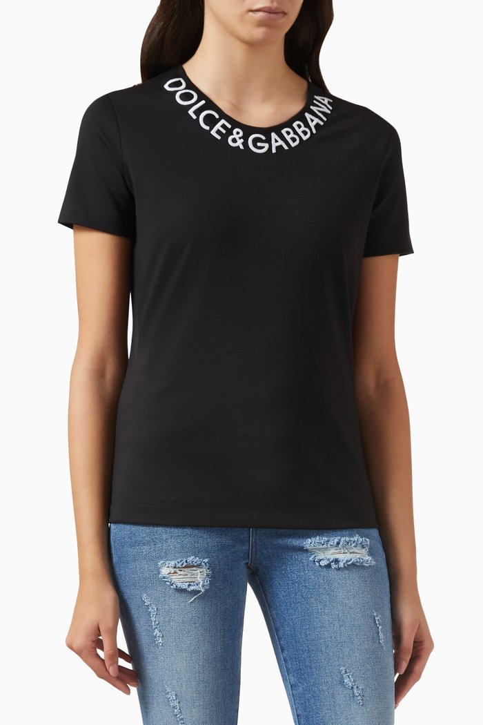 

Logo-embroidered T-shirt in Cotton-blend Jersey, Black
