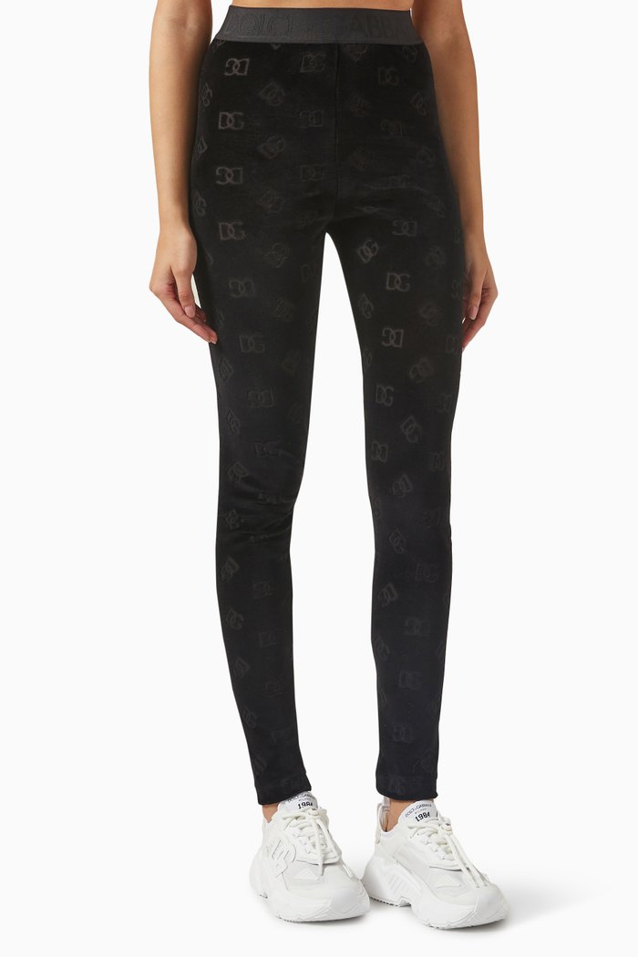 

All-over Logo Leggings in Flocked-jersey, Black