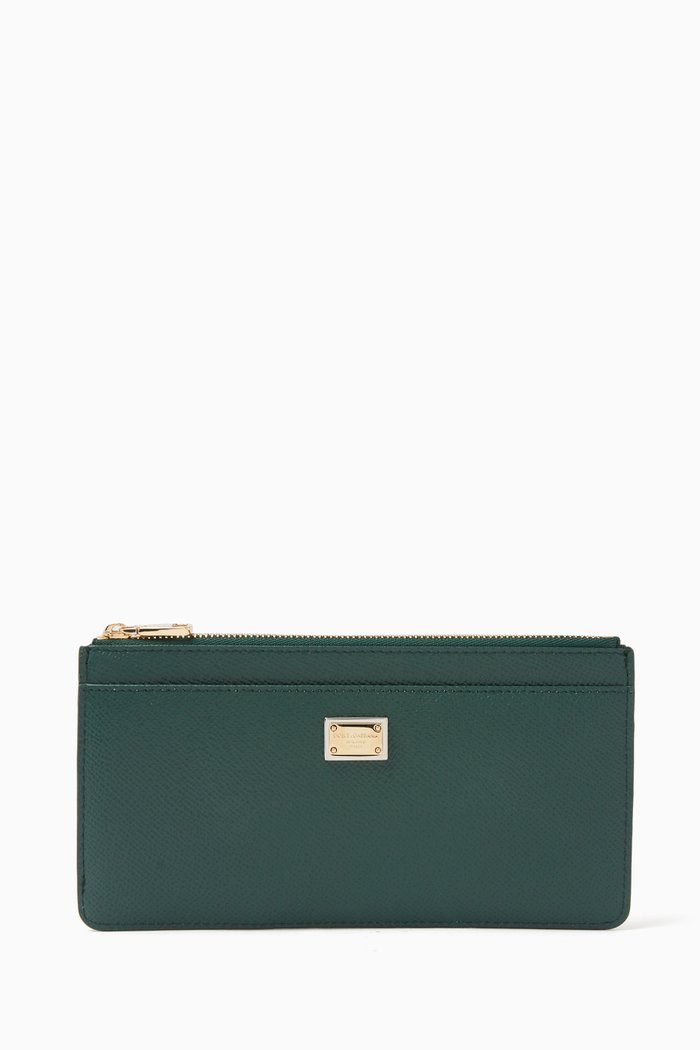 

Large Card Case with DG Plate in Dauphine Leather, Green