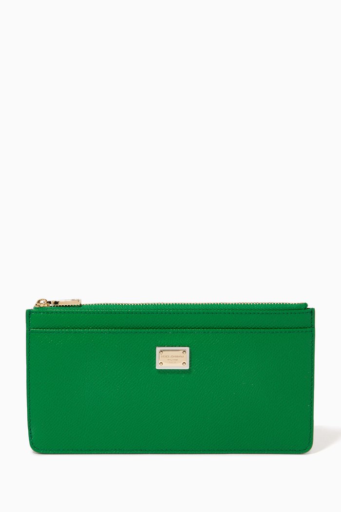 

Large Card Case with DG Plate in Dauphine Leather, Green