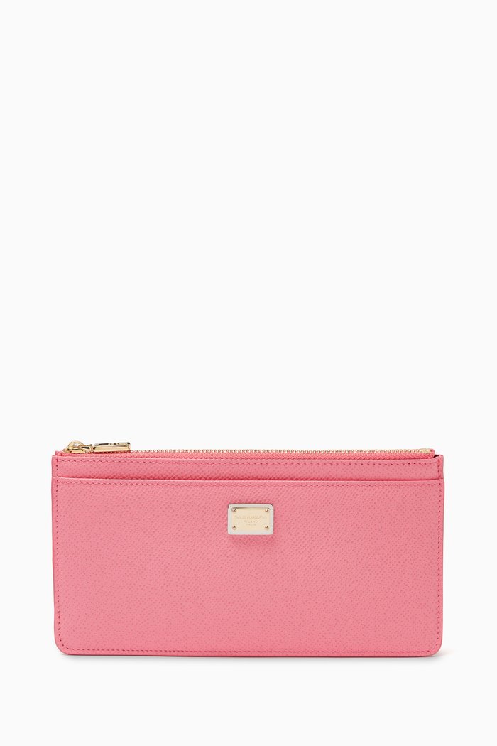 

Large Card Case with DG Plate in Dauphine Leather, Pink