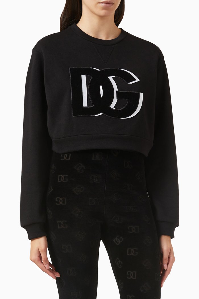 

Logo-patch Crop Sweatshirt in Cotton-blend Jersey, Black